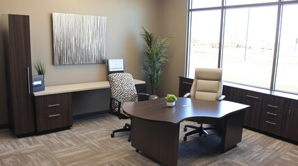 Modern executive office space with elegant furniture and decor