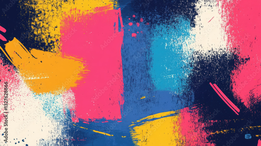 Poster childlike texture abstract. a colorful abstract art design features brush strokes and childlike text