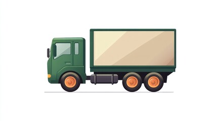 A green delivery truck with a beige cargo box ideal for logistics and transportation themes
