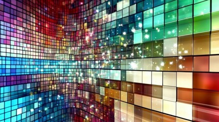 Fototapeta premium Dynamic Colorful Glass Wall Design. Geometric Architecture. Abstract Building Facade.