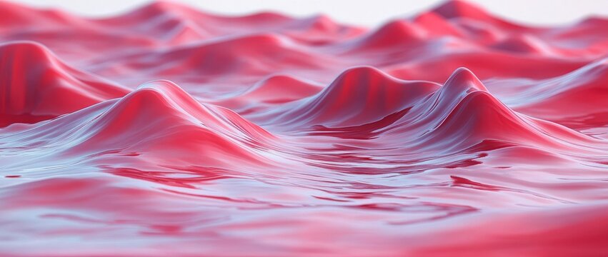 A captivating scene featuring rolling red mountains adorned with complex wave-like designs, fostering a surreal and serene ambiance that brings a feeling of peace