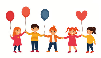 Fototapeta premium Children holding colorful balloons with smiles