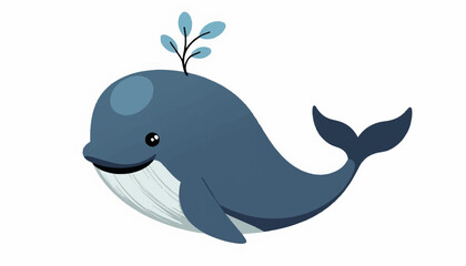 Obraz premium Cute cartoon whale with plant sprouting on its head