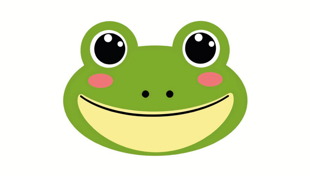 Smiling cartoon frog face on light background