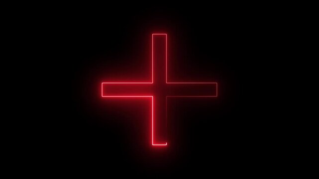 Neon glowing plus symbol icon simple positive plus icon animated.