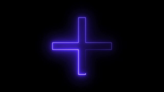 Neon glowing plus symbol icon simple positive plus icon animated.