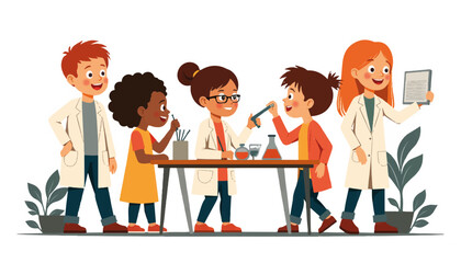 Children experimenting joyfully in a lab setting