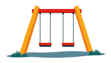 Swing set with two empty swings against white background