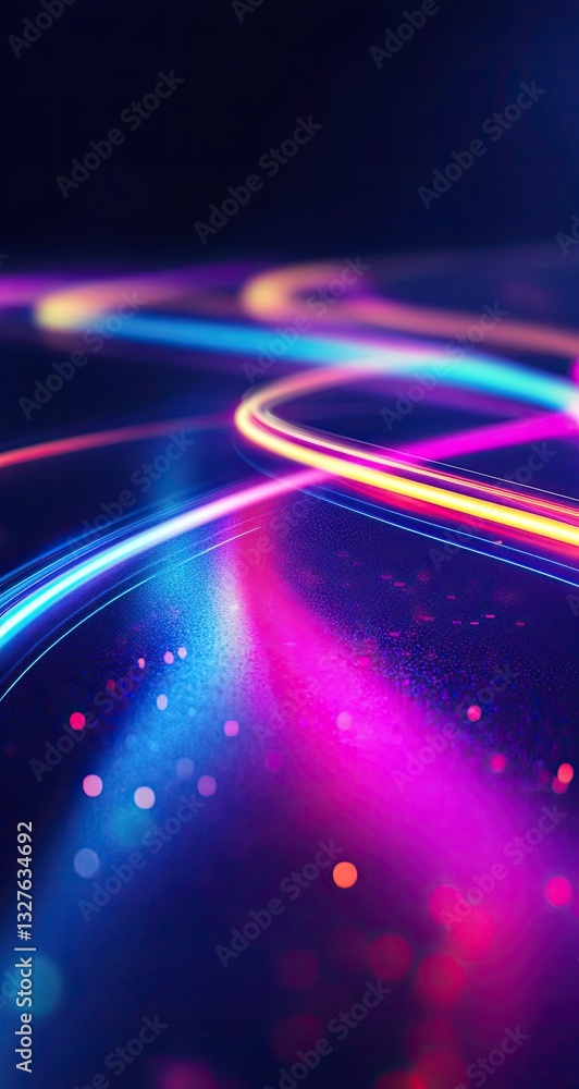 Poster neon light trails in a dark space