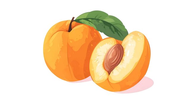 orange peach fruit with leaf, cut open clip art preview