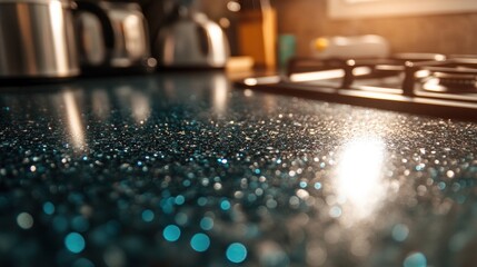 Obraz premium Close up of speckled countertop with stovetop in background