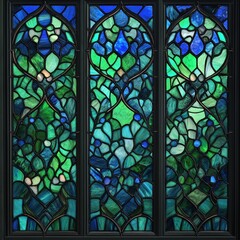 Intricate medieval stained glass window with ornate gothic tracery