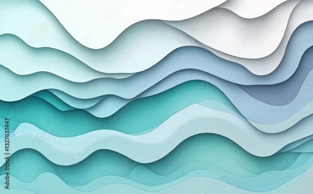 Poster a tranquil abstract scene featuring turquoise waves, offering a soothing and serene atmosphere with 