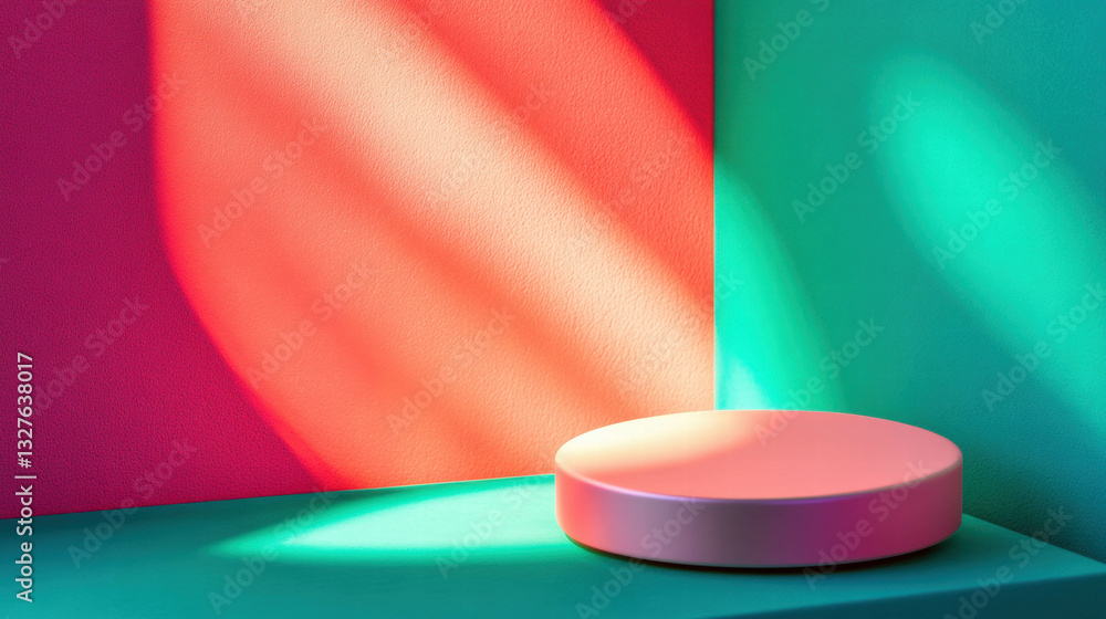 Poster vibrant abstract background with illuminated podium for creative display design