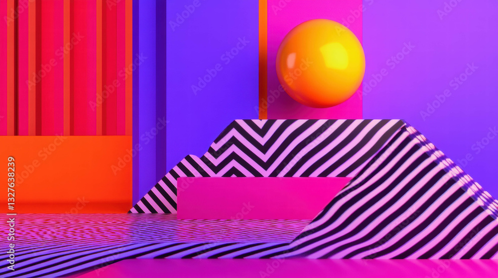 Poster vibrant abstract background with zigzag pattern and geometric podium display
