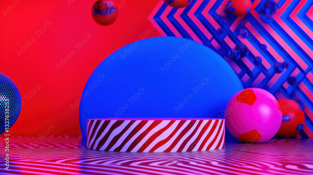 Poster vibrant abstract background with podium and geometric patterns