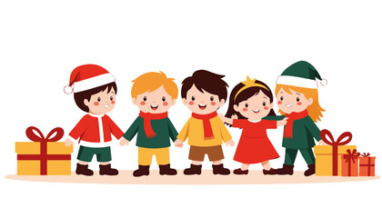 Fototapeta premium Children celebrating Christmas with presents