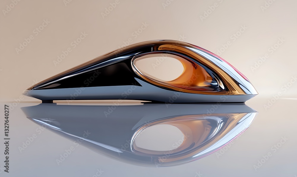 Poster an abstract design object with a reflective metallic polished surface