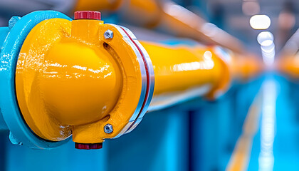 Close-up of a yellow industrial pipe fitting