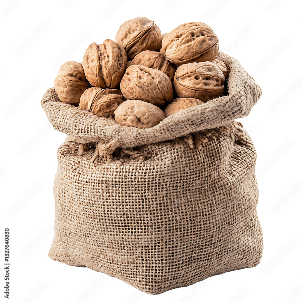 Aufkleber a burlap sack overflows with walnuts, their textured shells hinting at the delicious and nutritious 