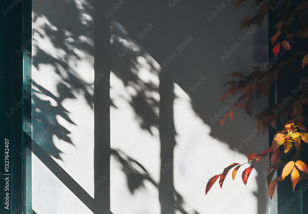 Aufkleber Isolated shadows overlay on transparent background. Black shadow brush of trees and leaves through a window. Generative ai