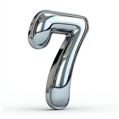 Number 7 with a reflective chrome texture, isolated on a pure white background