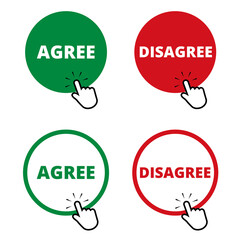 Red and green agree and disagree buttons with a hand clicking