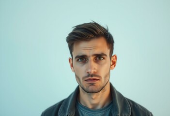 Obraz premium Male portrait with pastel background and sad expression