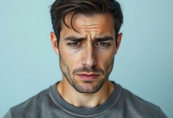 Fototapeta premium Photorealistic portrait of a male subject with negative emotions