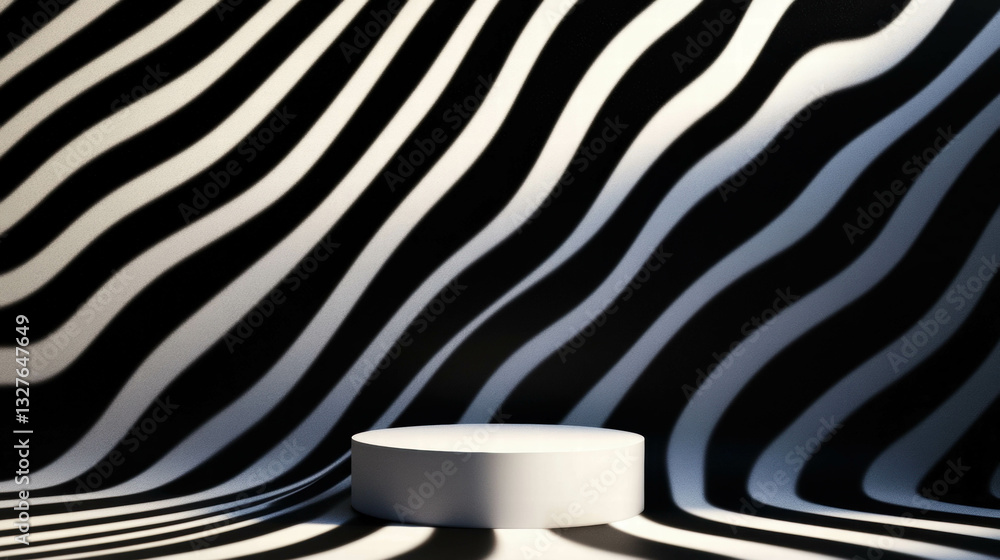 Poster modern abstract background with podium and curved wave patterns