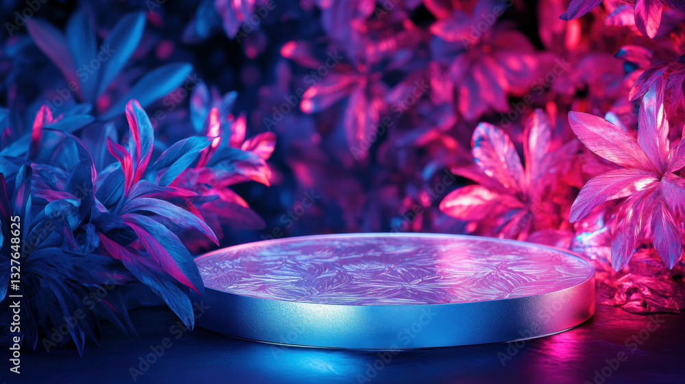 Aufkleber futuristic metal podium in vibrant abstract setting for design and display concepts