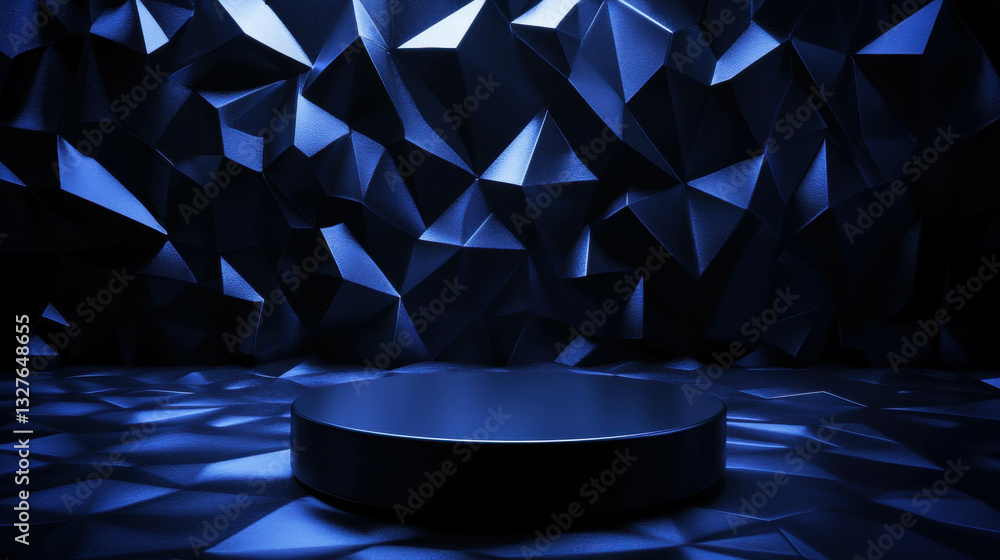 Poster futuristic geometric background with a metallic podium for presentation and display