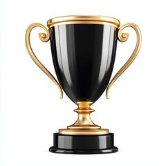Polished black trophy with metallic gold accents and a shiny finish, isolated on a pure white background