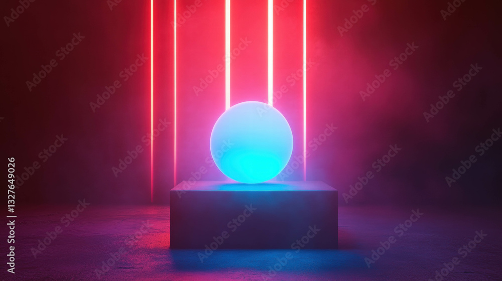 Poster futuristic glowing orb in abstract neon environment for modern design concepts