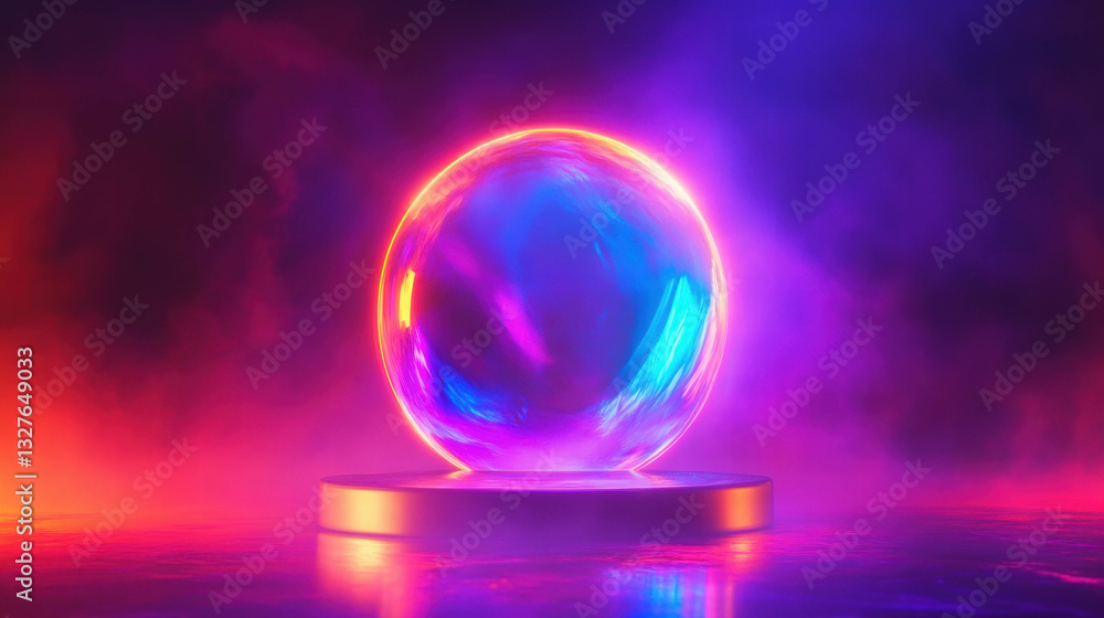 Poster mystical glowing orb on abstract colorful background for futuristic design
