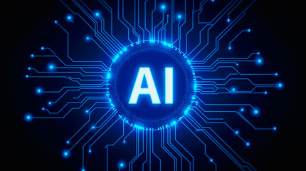 The Glowing Heart Of Ai, A Digital Revolution Pulsating With Vibrant Blue Energy And Intricate Circuitry