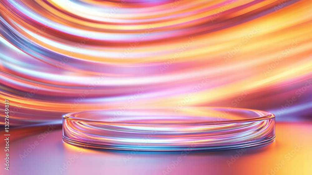Poster vibrant abstract background with glass podium for design and display concepts