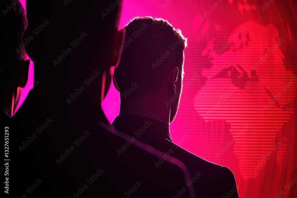 Poster dynamic business concept of teamwork with silhouettes and world map background