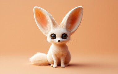 Fototapeta premium Tiny fennec fox with oversized ears, sitting on a pastel peach background