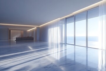 Obraz premium Modern empty room with sea view background, interior decor