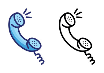 Simple retro telephone handset icon. Cartoon handset icon in color and black and white version