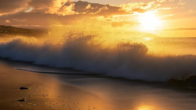 Sandige K&uuml;stenlinie von glitzernden Wellen umsp&uuml;lt