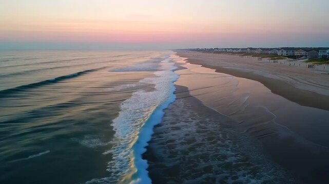 Gerade Wellenlinien laufen sanft an flachen Strand