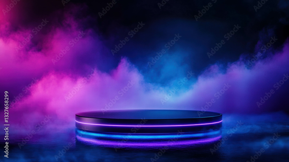 Poster abstract geometric background with floating platform for futuristic design concepts