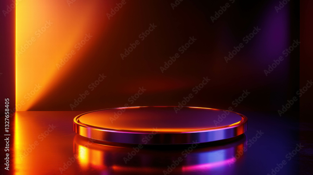 Poster vibrant abstract background with floating circular platform for creative design