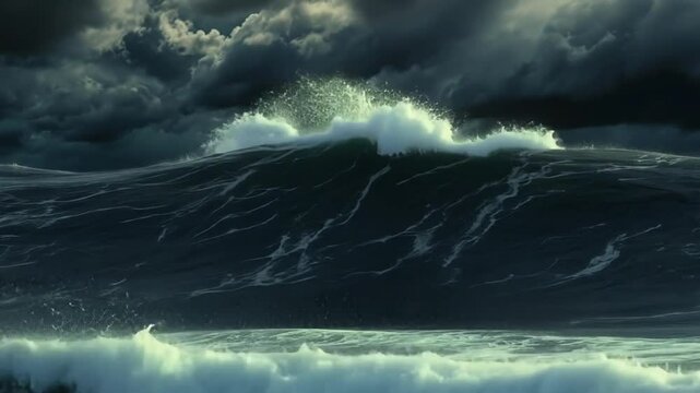 Dunkle Wolken toben &uuml;ber aufgew&uuml;hltem Meer