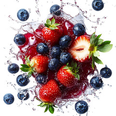 Berries Falling Into Water Splash Isolated on Transparent Background