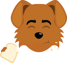 vector illustration emoji character face dog cartoon, eating a slice of bread