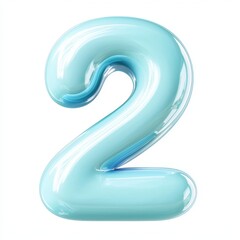 Fototapeta premium Number 2 with a soft pastel blue texture, isolated on a pure white background