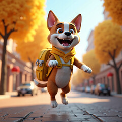 A happy pet dog jumping into the air with joy after delivering a package